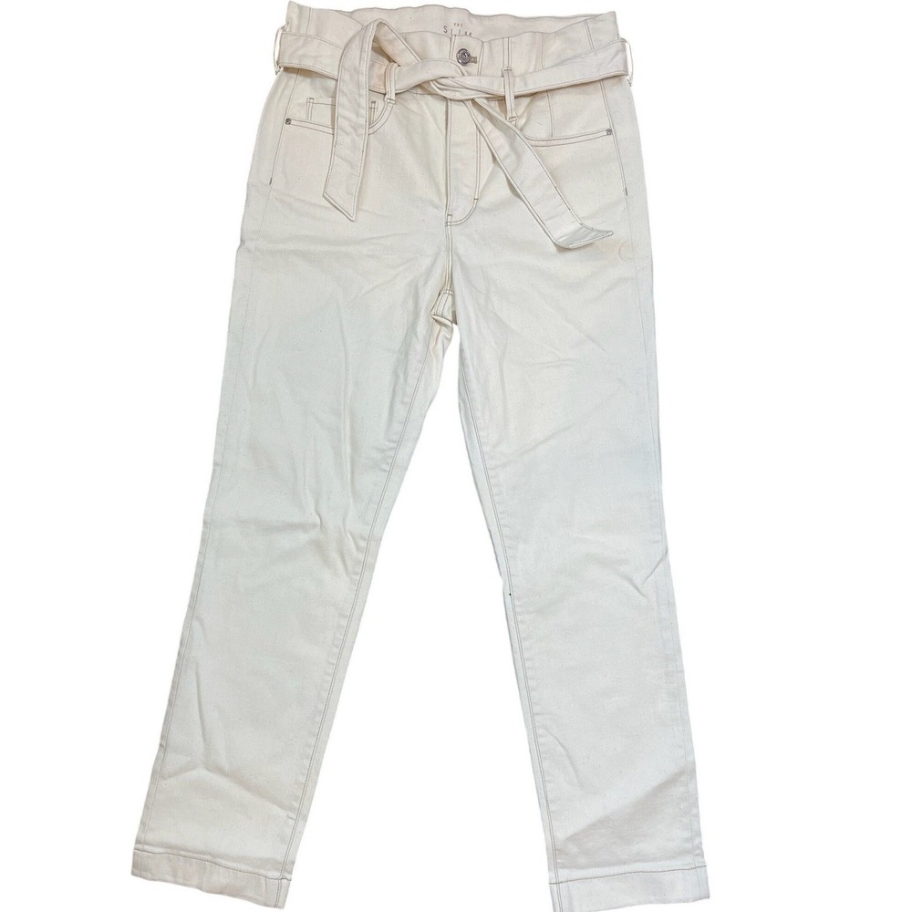The‎ Slim Crop Extra High Rise Cream Tie Waist Denim Pants Size 6 Off White